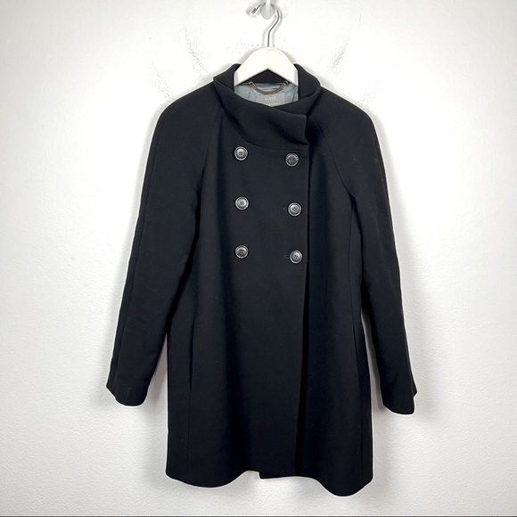 J Crew Bonbon Coat Black Wool Double Cloth Button Front Peacoat Size 6